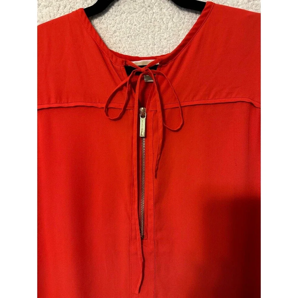 Michael Kors Top Sz 4 Coral‎ Orange Silky Zipper Neckline Lined Shirt Blouse